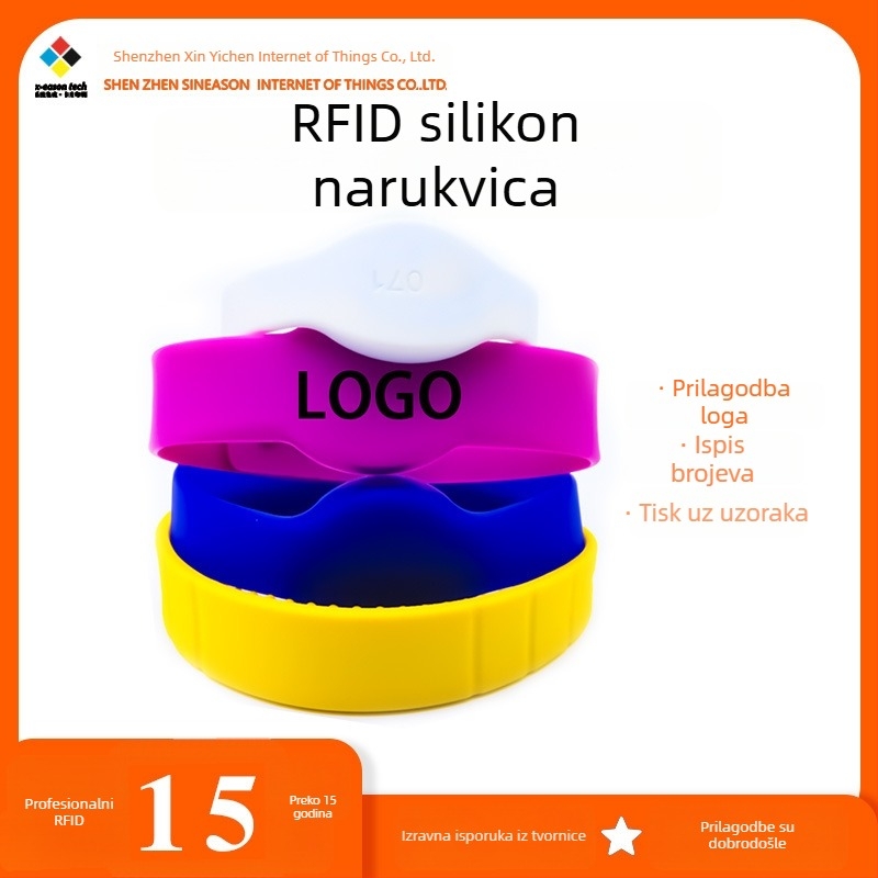 RFID silikonska narukvica HF NFC za kontrolu pristupa, vodootporna i pogodna za zajednice i bazene; materijal: silikon; tehnologija: HF NFC; primjena: kontrola pristupa; radna temperatura: -40°C do +85°C