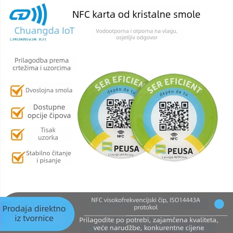NTAG213/215/216 NFC epoksidna kartica – pametna kartica za elektroničku vizitku, pohrana 144/504/888×8, vrijeme čitanja/pisanja 10, domet senzora 1–10, PVC epoksidna smola