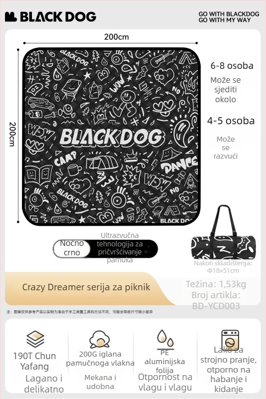 Black Dog kamperska podloga s aluminijskom folijom, protuklizna i otporna na vlagu, za 2-4 osobe