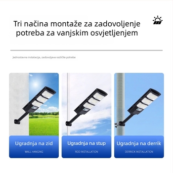 Solarna ulična svjetiljka s LED izvorom, IP65 vodootporna, nominalna snaga 300, napon 3,2V, induktivni prekidač