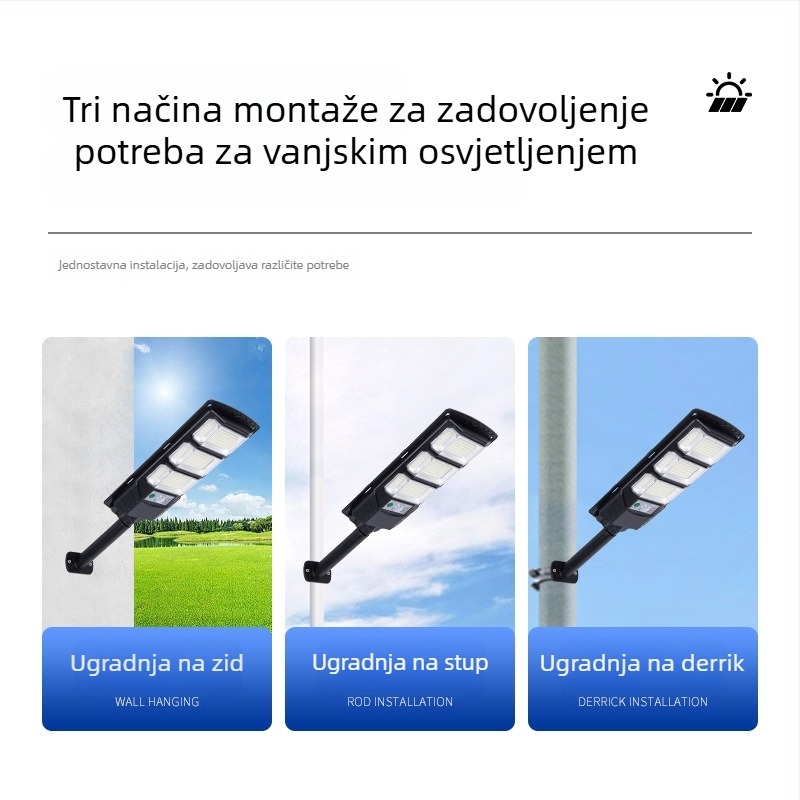 Solarna ulična svjetiljka s LED izvorom, IP65 vodootporna, nominalna snaga 300, napon 3,2V, induktivni prekidač