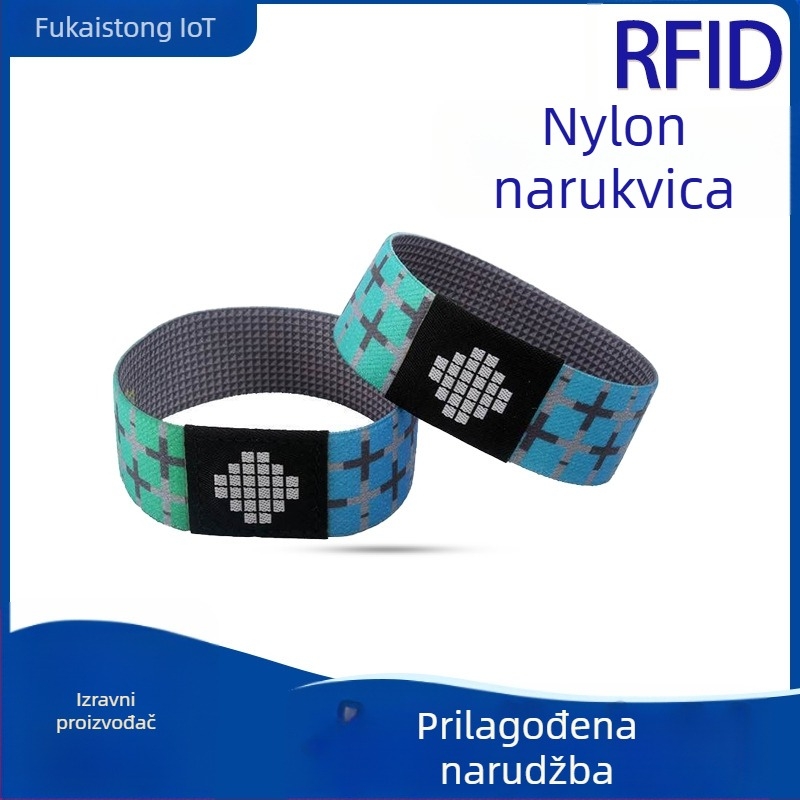 RFID najlonska elastična narukvica s F08 čipom za koncerte i zabavne parkove; domet detekcije 1,5–10 cm