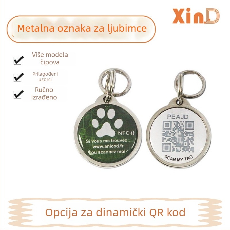 NFC kartica za identifikaciju kućnih ljubimaca s dinamičkim epoxy premazom, QR kodom, metalnim rubom, PVC kartica (prilagodba dostupna)