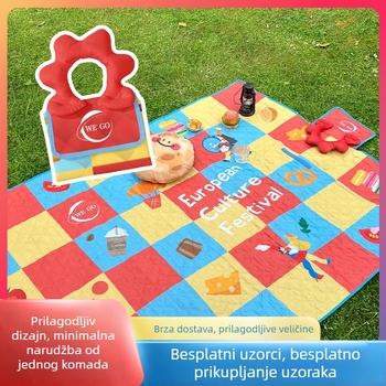 Sklopiva piknik podloga s punjenjem od pamuka, otporna na vlagu, vanjska vodootporna i prenosna, 150×150 cm