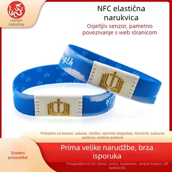 Prilagodljiva elastična NFC narukvica s identifikacijom; Čip: čitanje/zapis; Kapacitet: 1024; Domet čitanja: 1–4; Vrijeme čitanja/zapis: 1–2; Prenosna frekvencija: HF