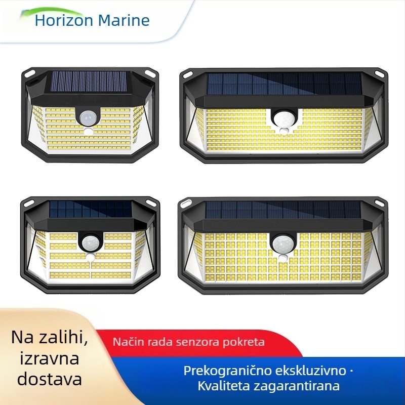 Solarni zidni svjetiljka s 416 LED, IP64 vodootporna, vanjski dvorišni/ vrtni rasvjeta s trostratim osvjetljenjem i senzorom pokreta
