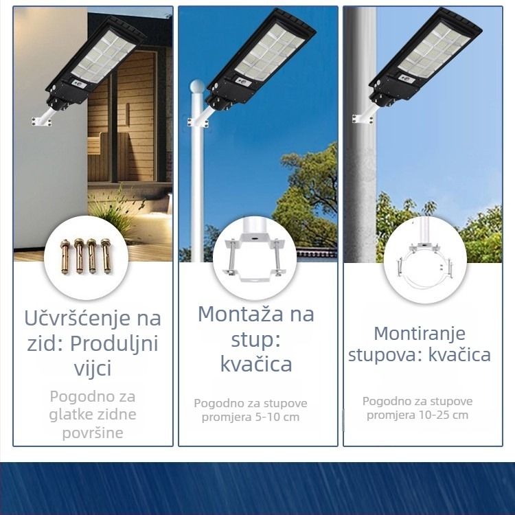 Solarna vanjska svjetiljka za kućnu upotrebu, IP65 vodootporna, All-in-One dizajn, model TYN-Y059, LED izvor svjetla, rasvjetna zona 200 m² ili više