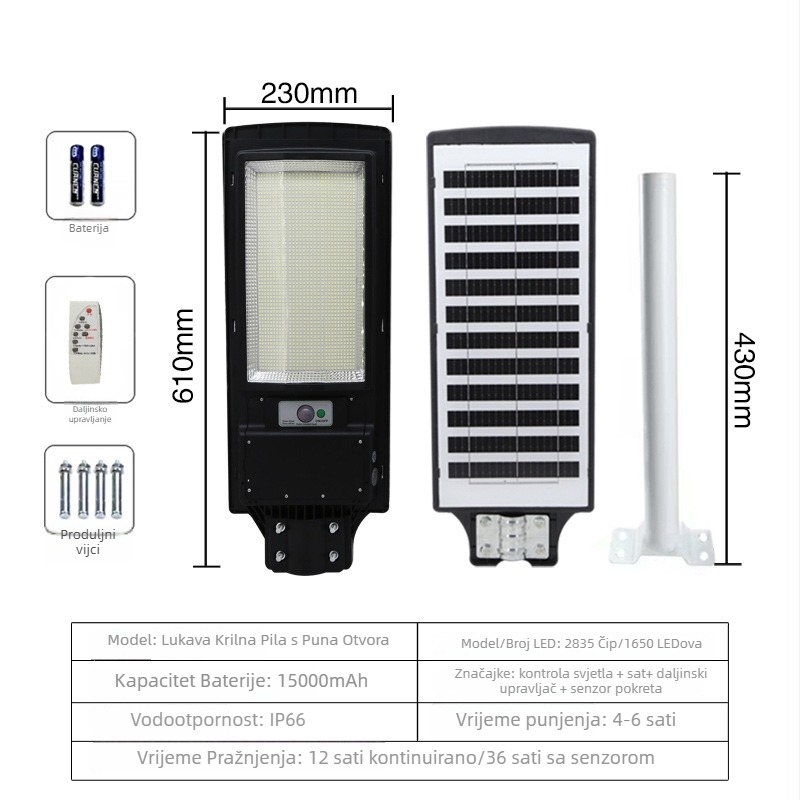 Solarna vanjska svjetiljka za kućnu upotrebu, IP65 vodootporna, All-in-One dizajn, model TYN-Y059, LED izvor svjetla, rasvjetna zona 200 m² ili više