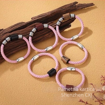 Narukvica od sandalovog drveta s IC+ID čipom za kontrolu pristupa, pleteni kožni konac, bezkontaktna kartica, kapacitet 1152/4096