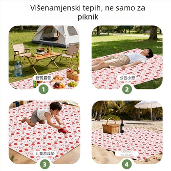 Vanjska kamperska podloga za piknik — protuklizna i vodonepropusna, debela, od nevidljive tkanine + cast filma; pravokutnog oblika; za 2–4 osobe