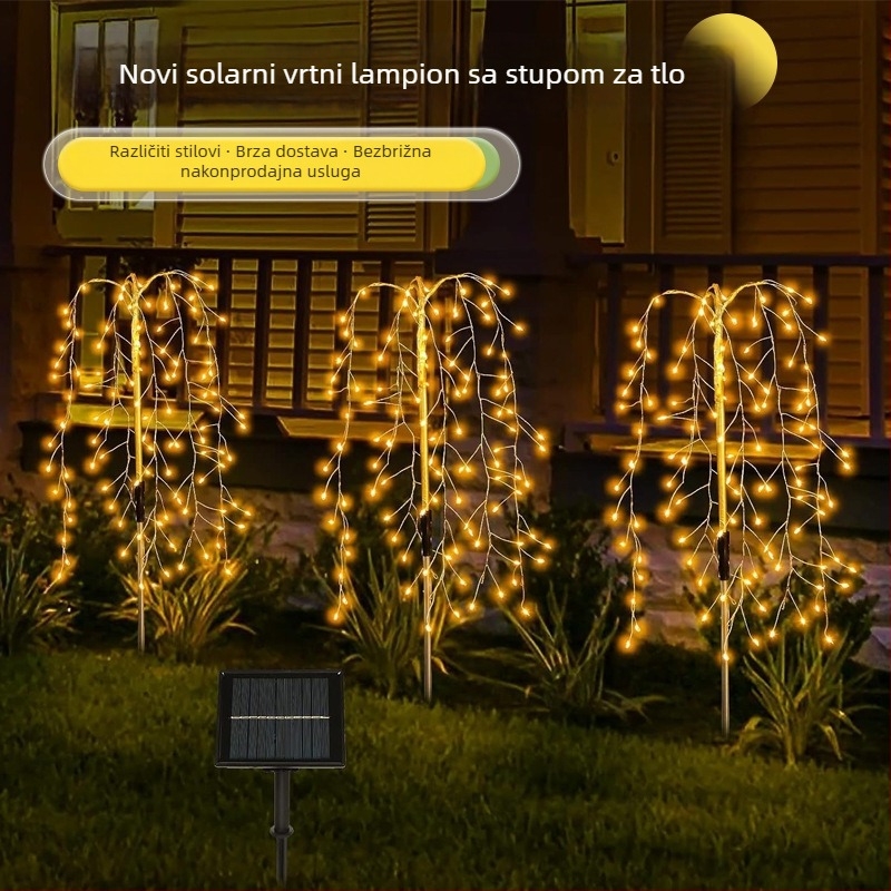 Solarne svjetiljke na zemaljskom stalku s bakrenim žicama – LED vatromet svjetla, IP55, Model 01, radno vrijeme 6–12 sati