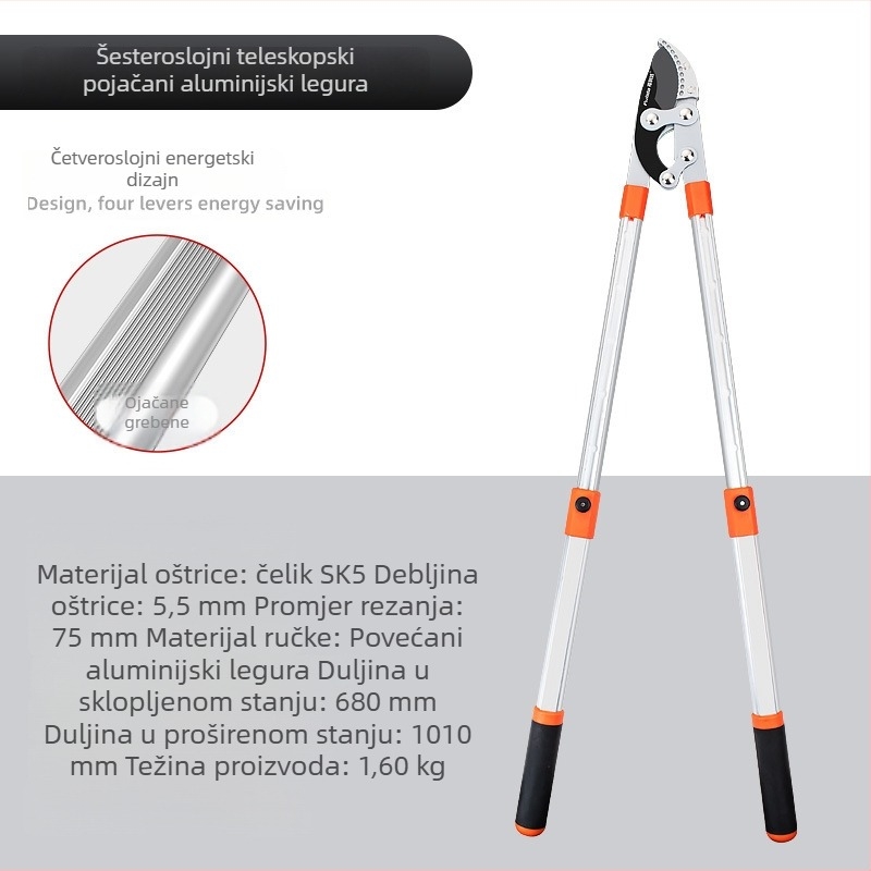 Fulida Škare za podrezivanje plodnih stabala – Velike vrtne škare za rezanje grana, produženi debeli izdanci, s teflonskim premazom