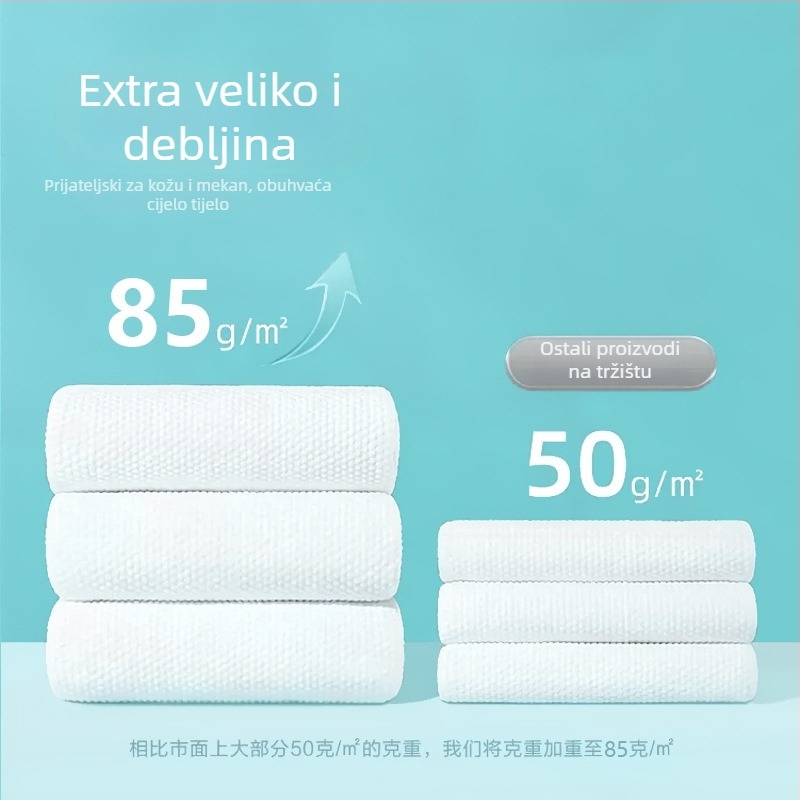 Kompresirani ručnik za kupanje, jednokratni, od 100% viskozne vlakne, personalizacija loga, obrada uz dizajne, uzorci i materijali, apsorpcija 0–5 s, pogodna za hotele i putovanja