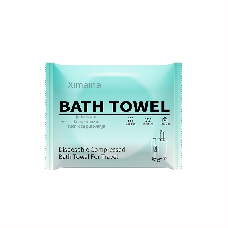 Kompresirani ručnik za kupanje, jednokratni, od 100% viskozne vlakne, personalizacija loga, obrada uz dizajne, uzorci i materijali, apsorpcija 0–5 s, pogodna za hotele i putovanja