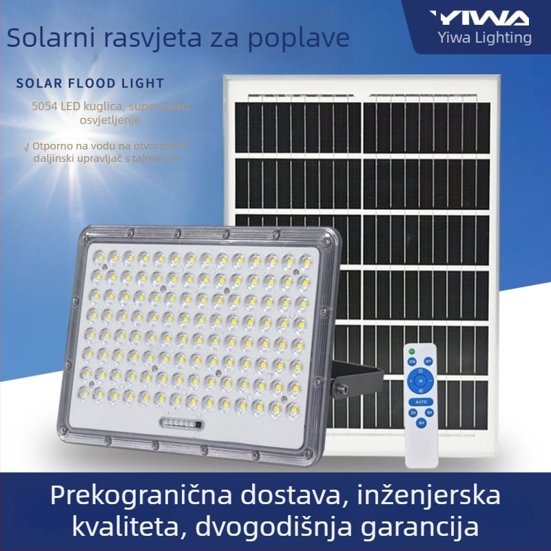 Solarni LED reflektor za vanjsku upotrebu s detekcijom pokreta, IP65, kućište od liti aluminija, LED 100W, Snow Wolf II Gen