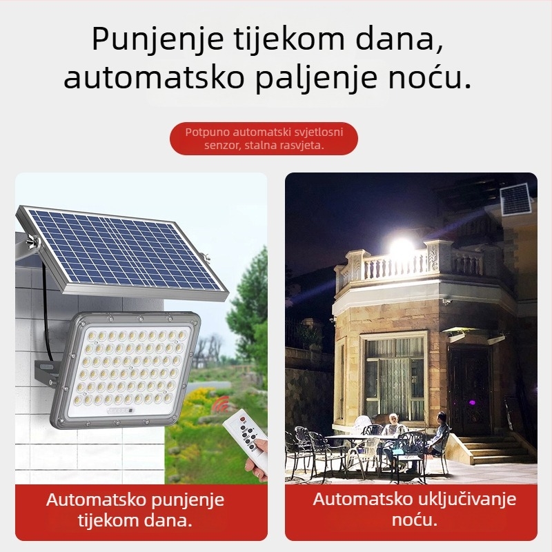Solarni LED reflektor za vanjsku upotrebu s detekcijom pokreta, IP65, kućište od liti aluminija, LED 100W, Snow Wolf II Gen