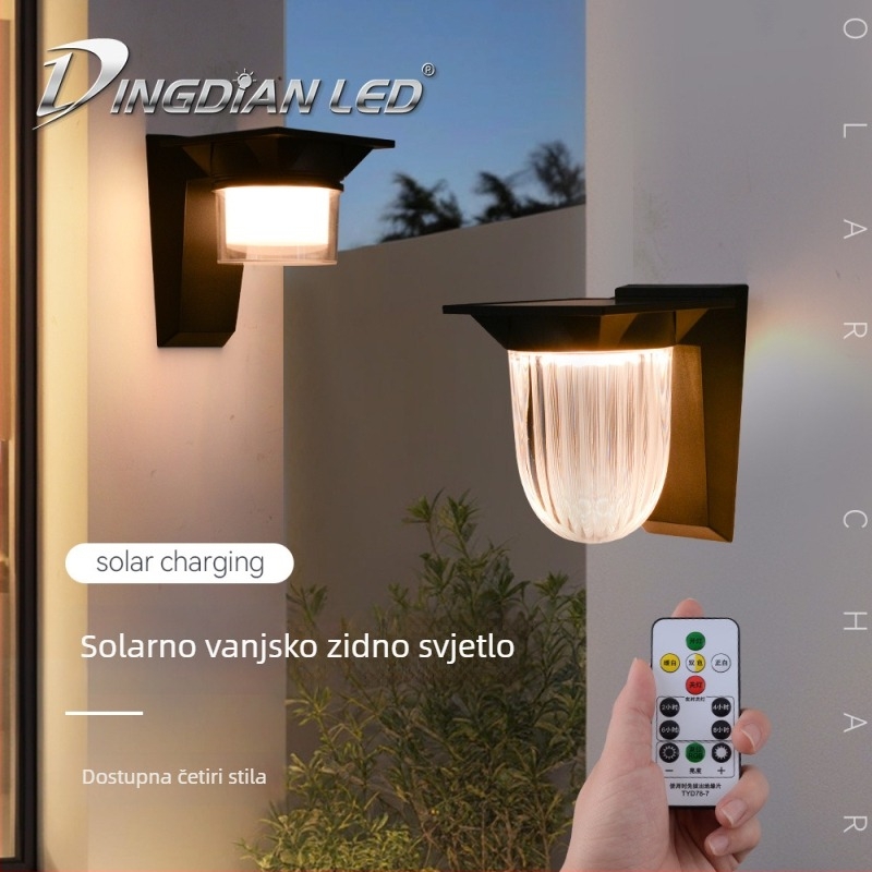 Solarna vanjska zidna svjetiljka u stilu Novog kineskog stila, IP43, zidna montaža, daljinsko upravljanje, 180° snop svjetla, pogodna za dvorište i vrata.