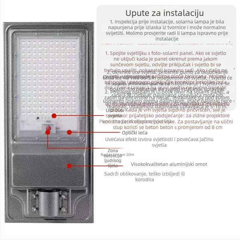 Solarna vanjska rasvjeta za kućni vrt – IP65 LED, 100W, 6V, Daljinski upravljač, Životni vijek 5–8 godina