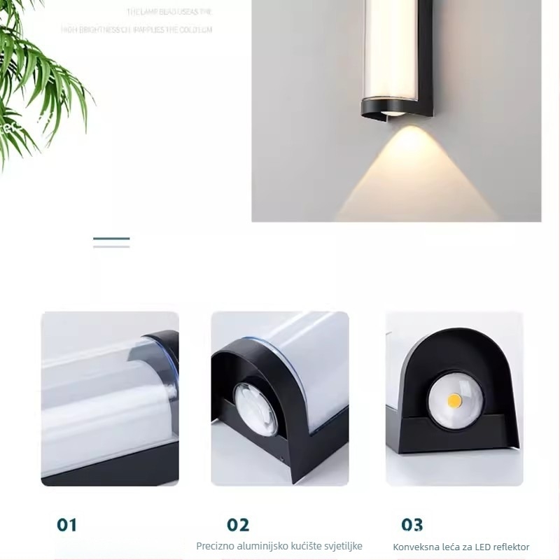 Vanjska zidna LED svjetiljka s vodootpornim LED-om za hodnike, stepenice i dvorište, 16W, 85-265V, IP65, 3000K, Sanan Optoelectronics