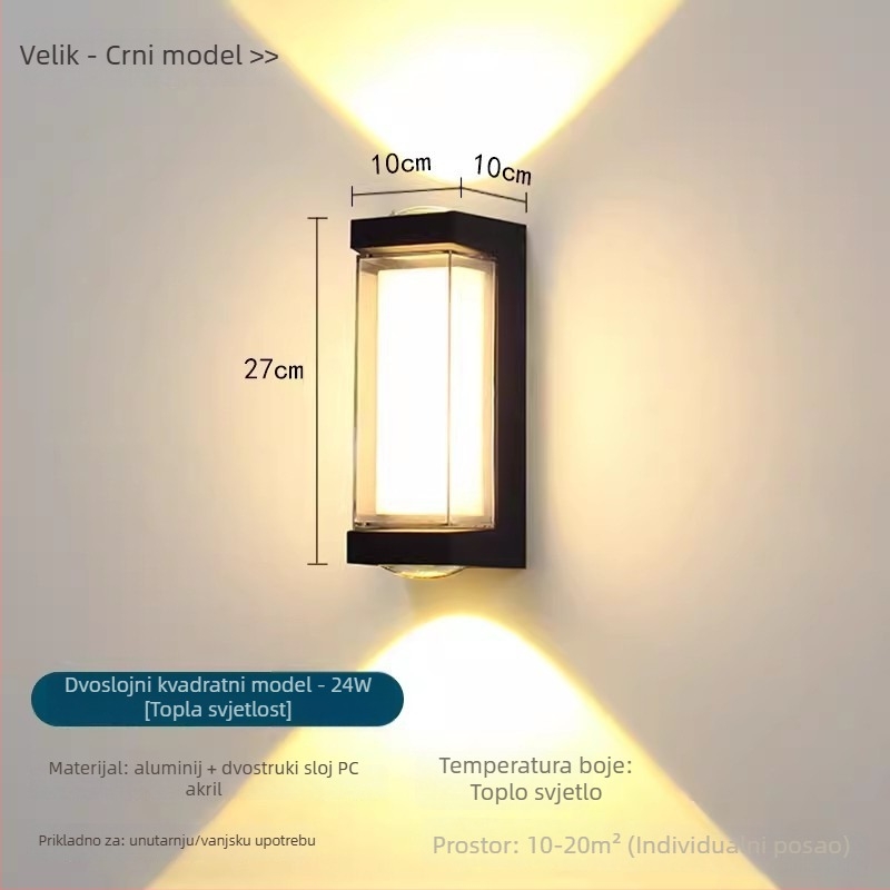 Vanjska zidna LED svjetiljka s vodootpornim LED-om za hodnike, stepenice i dvorište, 16W, 85-265V, IP65, 3000K, Sanan Optoelectronics