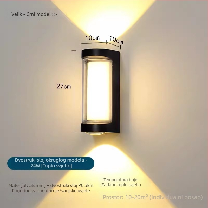 Vanjska zidna LED svjetiljka s vodootpornim LED-om za hodnike, stepenice i dvorište, 16W, 85-265V, IP65, 3000K, Sanan Optoelectronics