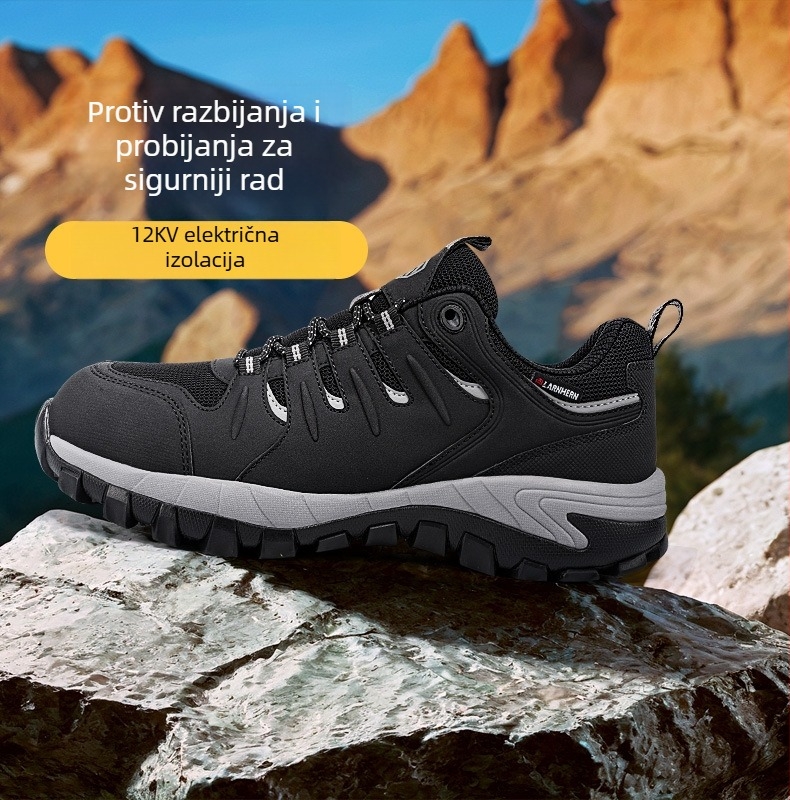 Langmeng muške sigurnosne cipele s izolacijom, za četiri sezone, mikrovlaknena koža + mreža, niski gležanj, otporne na udarce, otporne na probijanje, antistatične, 12KV električna izolacija