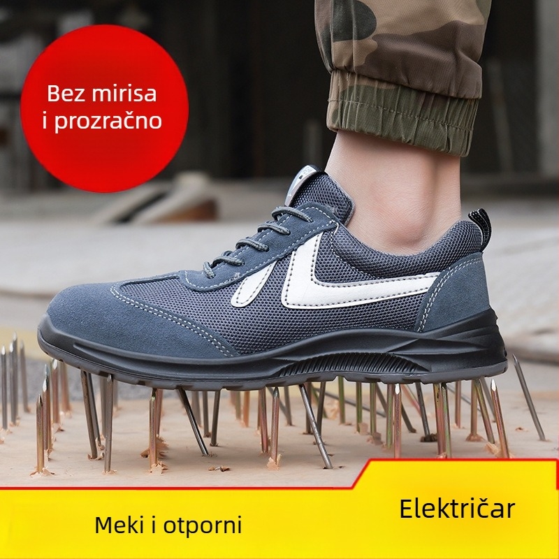 Sigurne radne cipele s plastično-čeličnim prstom, izolirane, protuklizne i otporne na probijanje, materijal: nubuk + mreža