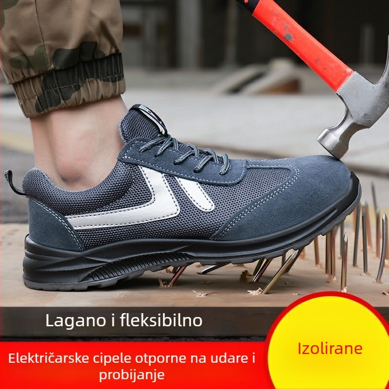 Sigurne radne cipele s plastično-čeličnim prstom, izolirane, protuklizne i otporne na probijanje, materijal: nubuk + mreža