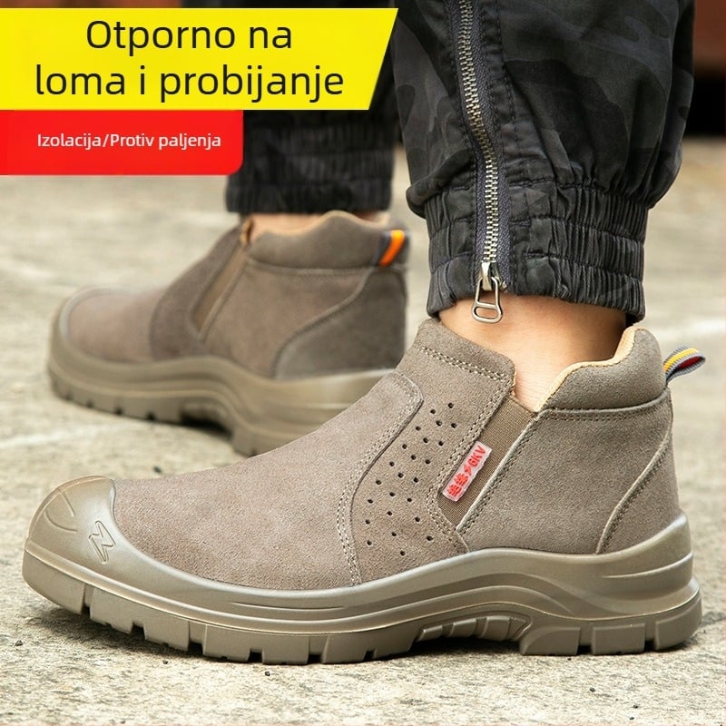 Zaštitne radne cipele s zaštitom od udara, protiv probijanja i izolacijom; suede teleća koža; plastična kapica za prste.