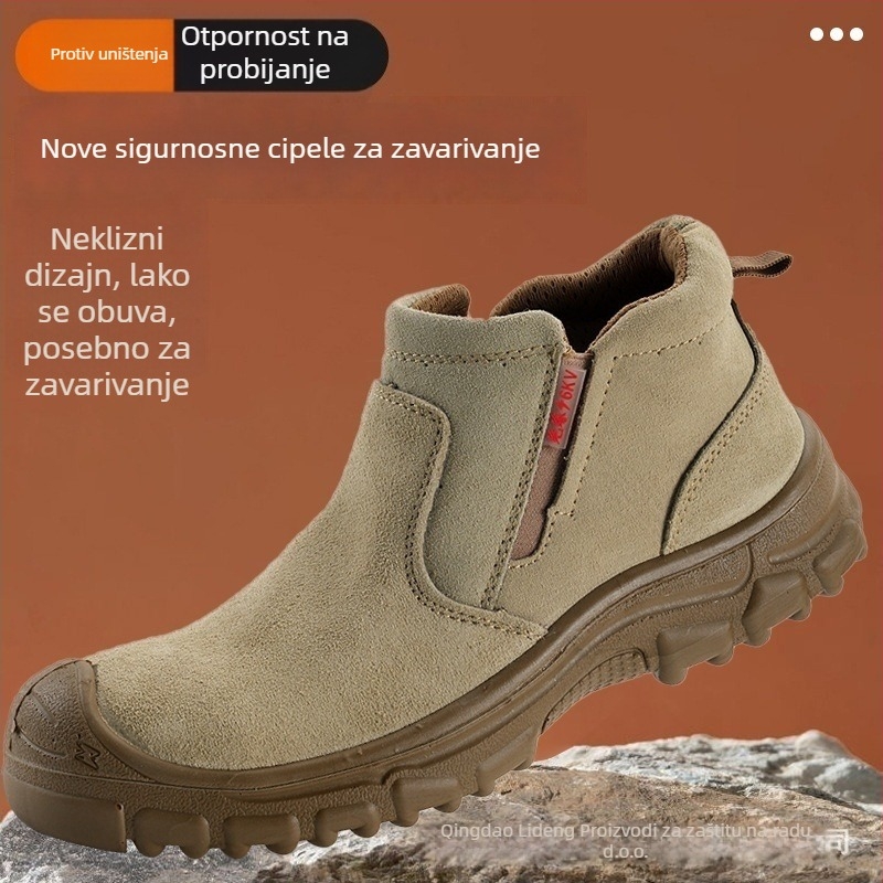 Visoke sigurnosne cipele za zavarivanje za muškarce – protiv probijanja i udara, nubuk koža, plastično-čelična kapica