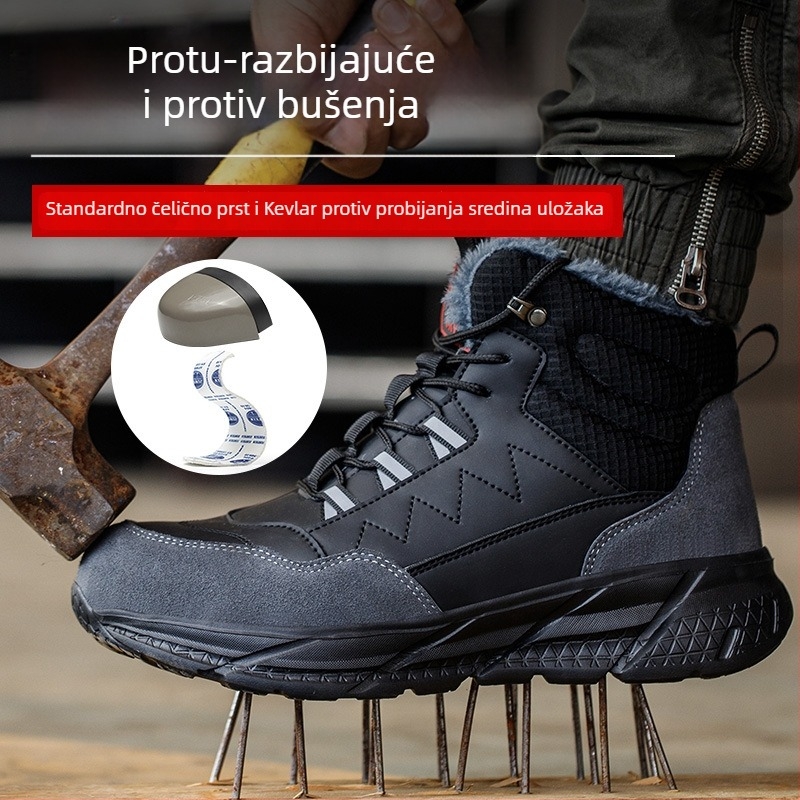 Zimske sigurnosne cipele za muškarce – otporne na udarce i probijanje, čelični nos, lagane i otporne, izolirana pamučna postava, gornji dio od nubuka, gumeni potplat, srednje visine