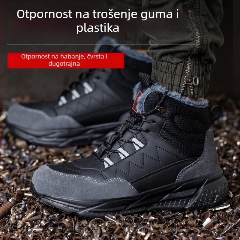 Zimske sigurnosne cipele za muškarce – otporne na udarce i probijanje, čelični nos, lagane i otporne, izolirana pamučna postava, gornji dio od nubuka, gumeni potplat, srednje visine