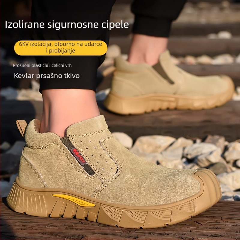 Cipele zaštite za zavarivanje, slip-on, muške, suede koža, plastično-čelični vrh, izolirane, prozračne, otporne na udarce i probijanje