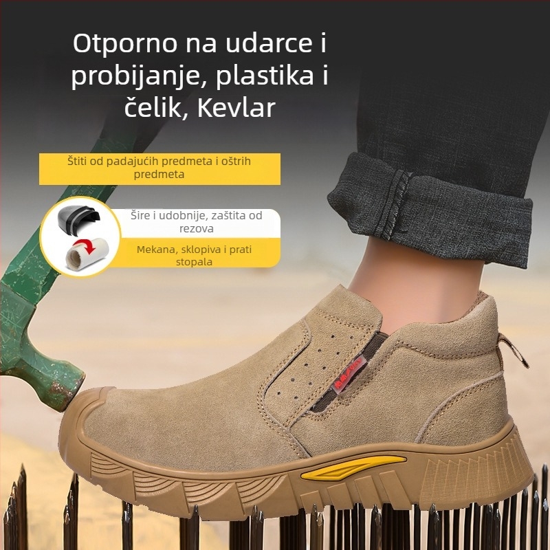 Cipele zaštite za zavarivanje, slip-on, muške, suede koža, plastično-čelični vrh, izolirane, prozračne, otporne na udarce i probijanje
