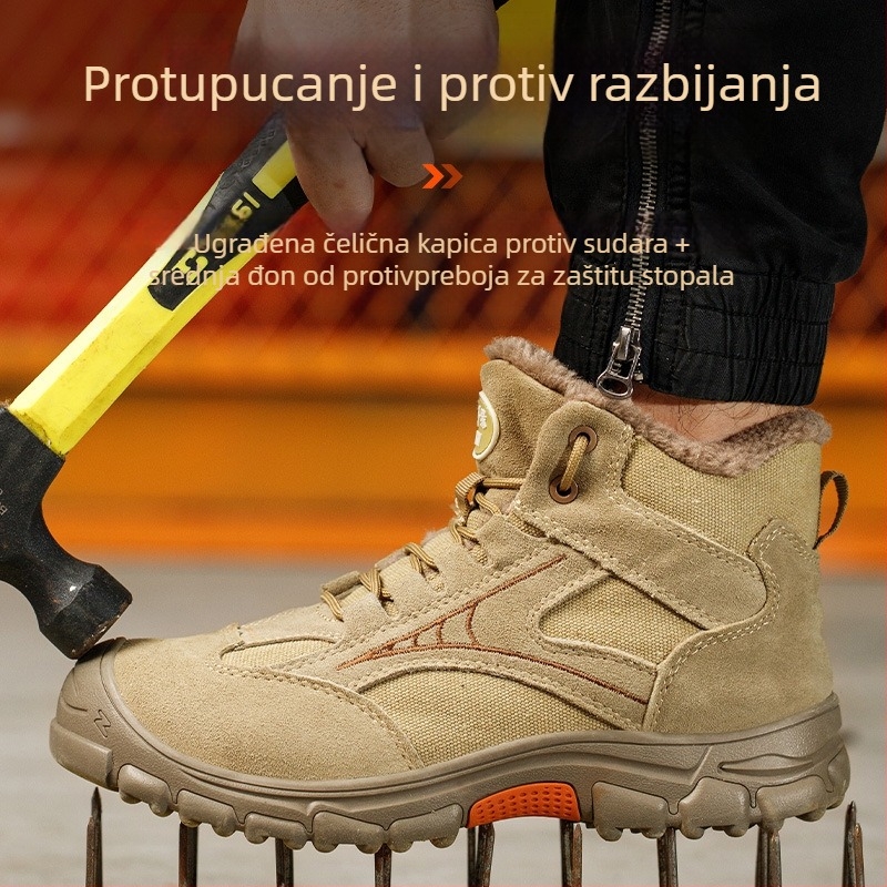 Zimske sigurnosne radne čizme s flekse podstavom, zaštita od sabijanja i probijanja, izolirane, visoki gornji dio od nubuka i platna, plastična zaštita prstiju