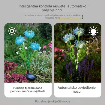 Solarna zemlja lampa u obliku cvijeta, IP65 vodootporna, LED izvor, 3,5V, 0,06W, ručni prekidač