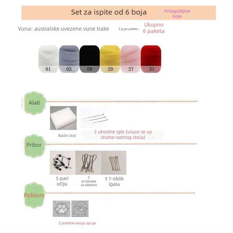 Set alata za ubodavanje od vune filc za početnike - DIY materijalni paket za ručne radove - 70s vunene trake