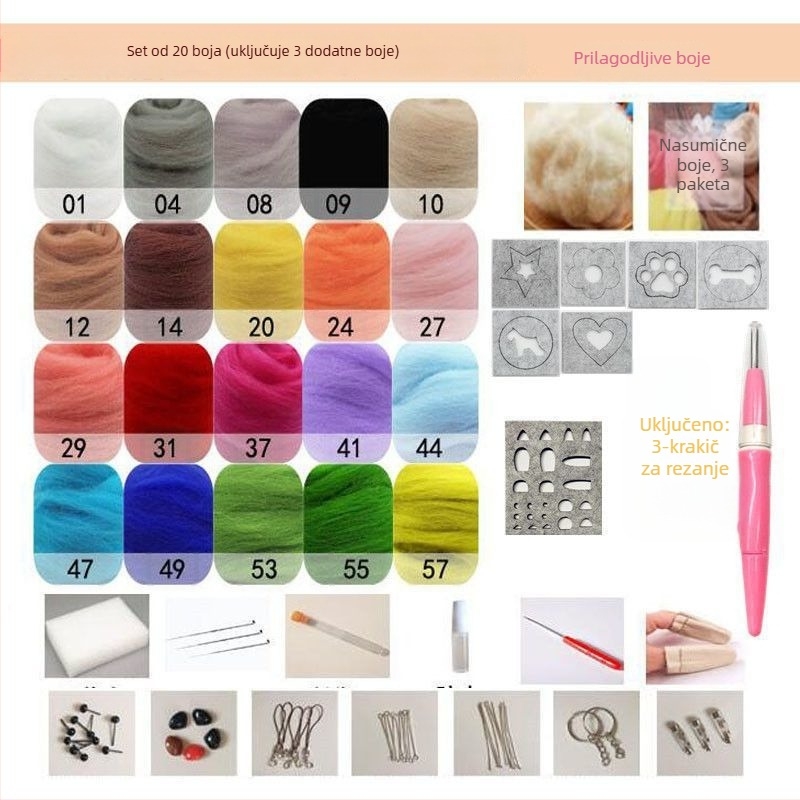 Set alata za ubodavanje od vune filc za početnike - DIY materijalni paket za ručne radove - 70s vunene trake