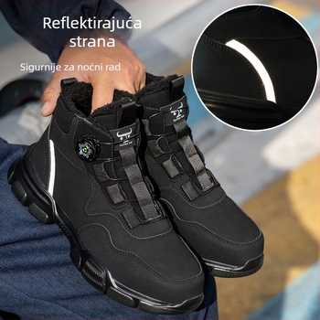 Muške radne cipele s kopčom i vezicama, zimsku izolaciju s fleece podstavom, zaštitne cipele s plastično-čeličnim prstom, otpornost na udarce i probijanje, ultra lagana mekana potplata