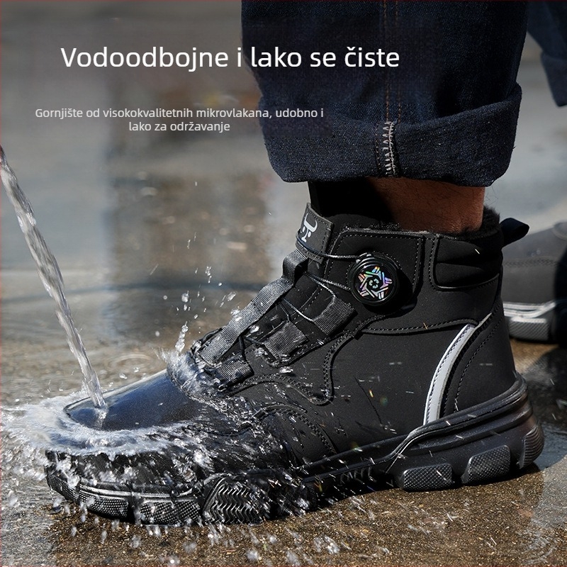 Muške radne cipele s kopčom i vezicama, zimsku izolaciju s fleece podstavom, zaštitne cipele s plastično-čeličnim prstom, otpornost na udarce i probijanje, ultra lagana mekana potplata