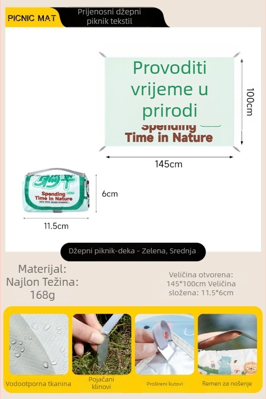 Mini piknik podloga od Oxford materijala, 170 g, za 2–6 osoba, vodootporna i otporna na pijesak, sklopiva