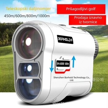 Laser udaljenostni mjerač, višenamjenski za golf i vanjsku upotrebu, s blokadom za zastavu, senzorom vibracija i prekidačem nagiba — Borhold BH-AS (Marka: Borhold; Serija: BH-AS; Tip: laserski mjerni uređaj; Primjena: golf/vanjski; Maksimalno skladištenje: