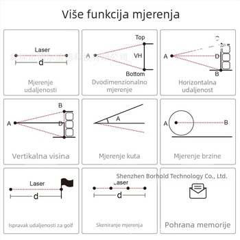 Laser udaljenostni mjerač, višenamjenski za golf i vanjsku upotrebu, s blokadom za zastavu, senzorom vibracija i prekidačem nagiba — Borhold BH-AS (Marka: Borhold; Serija: BH-AS; Tip: laserski mjerni uređaj; Primjena: golf/vanjski; Maksimalno skladištenje: