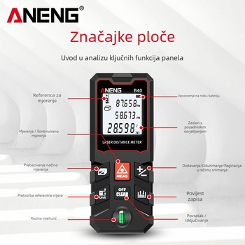 ANENG B40 Ručni laserski mjerač raspona — visoka preciznost do 40 m, mjerenje udaljenosti, površine, zapremnine i Pitagorini izračuni