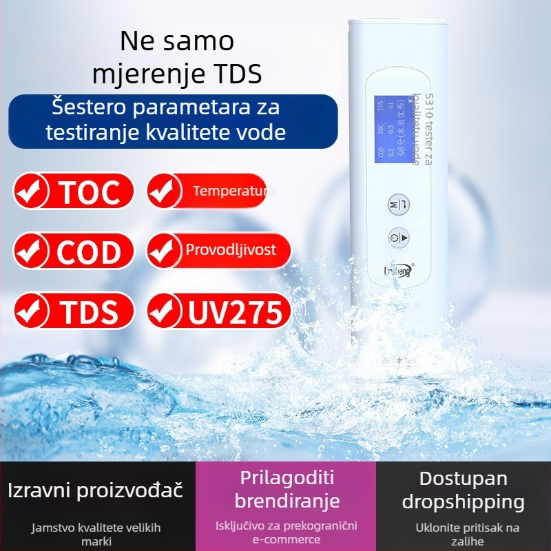 Linshang LS310 više-parametarski analizator kvalitete vode – rasponi COD/TOC i UV275, razlučivost COD/TOC 0,01 mg/L, UV275 0,001 AU/cm, napajanje 2x AA baterije