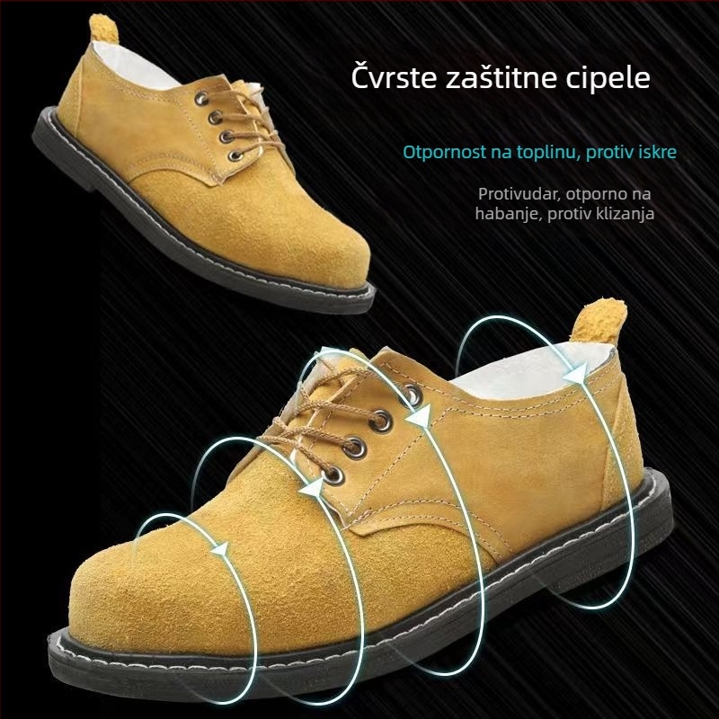 Muške radne cipele s čeličnim prstom, gornji dio od suede, niski kroj, otpornost na udarce i visoke temperature