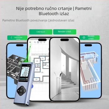 Visoko precizan laserski mjerač udaljenosti sa zelenim laserom, 3-u-1 digitalna linijka, unutarnje i vanjsko mjerenje, Bluetooth merni alat