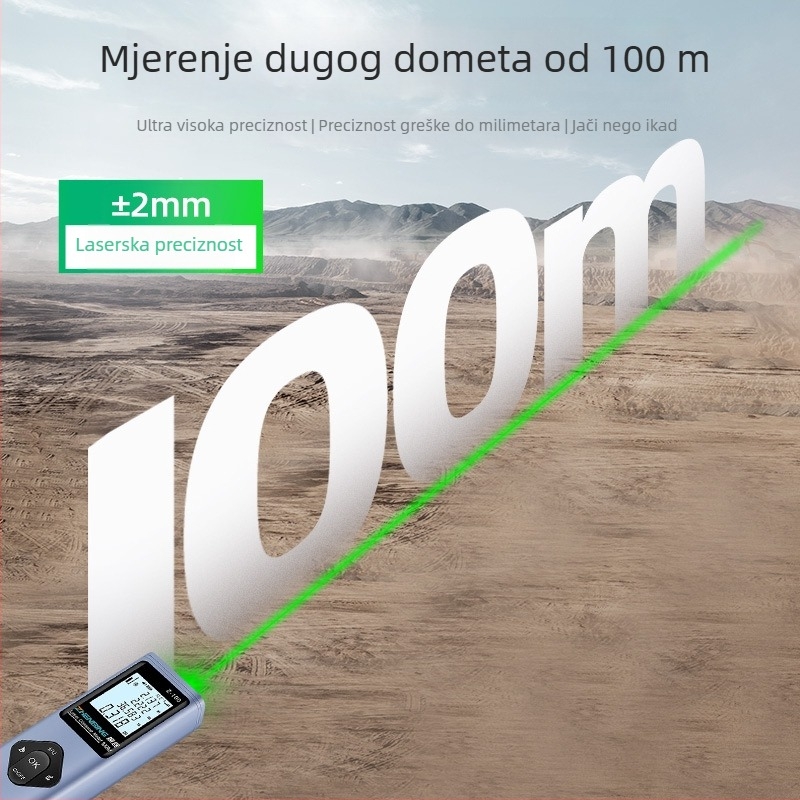 Visoko precizan laserski mjerač udaljenosti sa zelenim laserom, 3-u-1 digitalna linijka, unutarnje i vanjsko mjerenje, Bluetooth merni alat