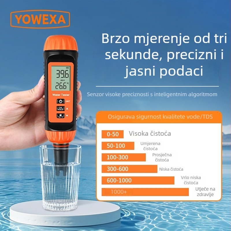 5-u-1 mjerač kvalitete vode — višenamjenski hidrometar za slanost, specifičnu gustoću, TDS, vodljivost i temperaturu