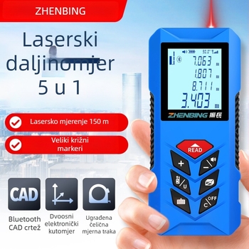 Zhenbing laserski mjerač udaljenosti, visoka preciznost 0,5–150 m, CAD križne oznake, pet u jednom – punjivi mjerni alat